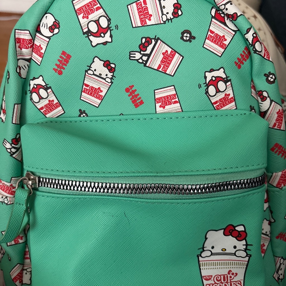 Hello Kitty Cup of Noodles Mini Backpack Bag Purse Mint Green Rare!